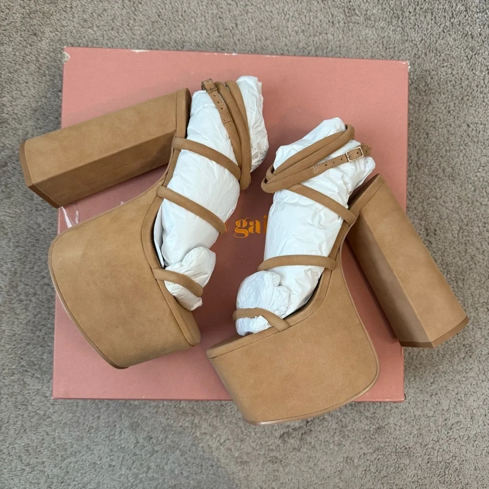 Cult Gaia Hyte Suede Platform Sandals Camel US 9 EU‎ 39
